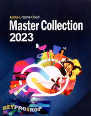 Adobe Creative Cloud Master Collection 2023 cover featuring vibrant graphics and creative design elements.