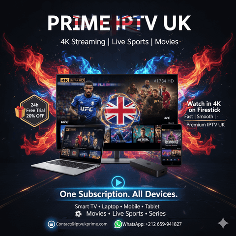 Prime IPTV 4K Subscription Best IPTV UK provider with Premier League, Netflix, and global channels in Ultra HD